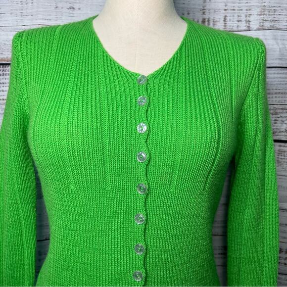 Marisa Christina Medium 100% Pure Wool Green Cardigan Vintage Sweater - Picture 4 of 11